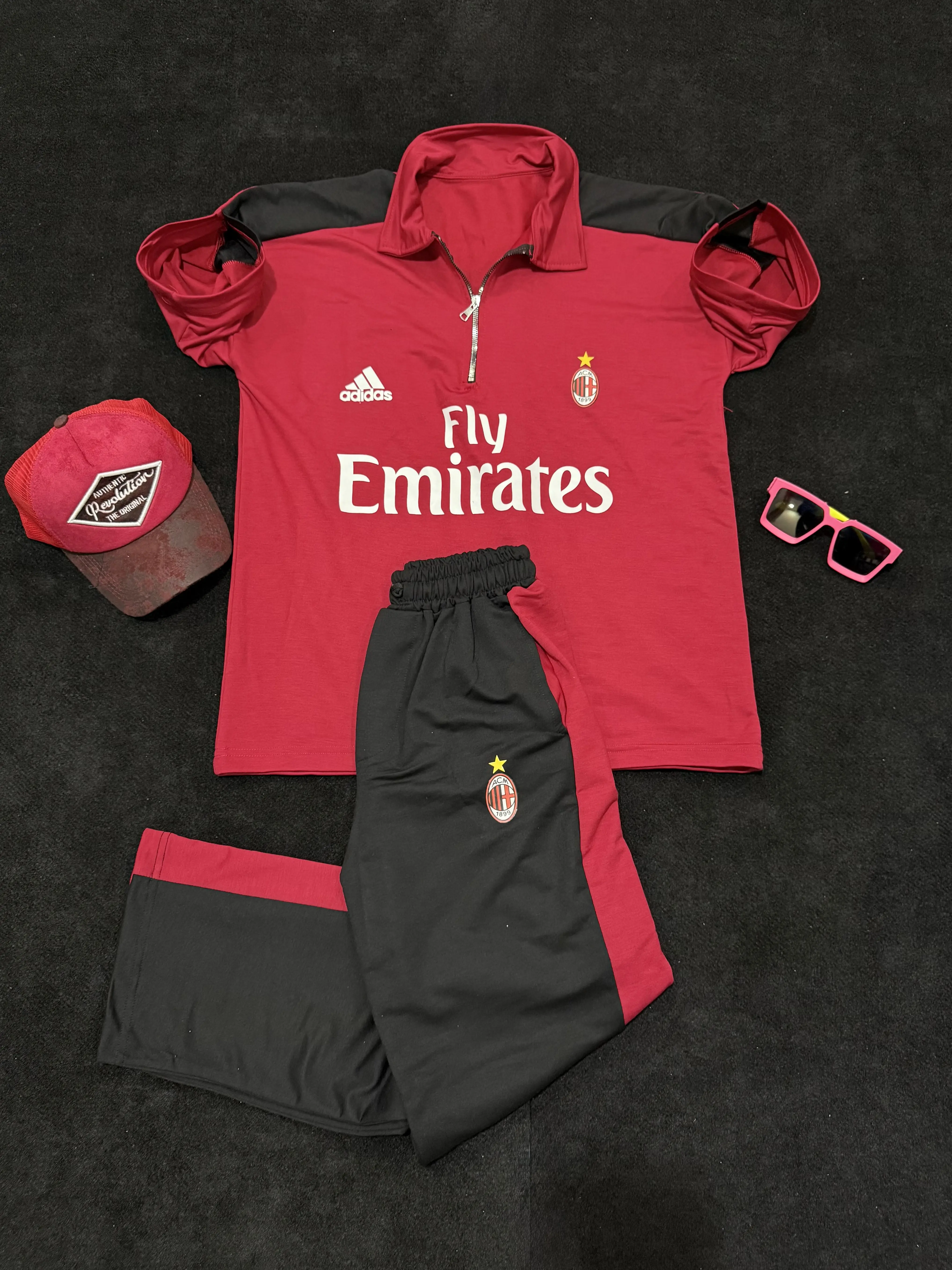 ست تیشرت و اسلش ورزشی نیم زیپ AC Milan